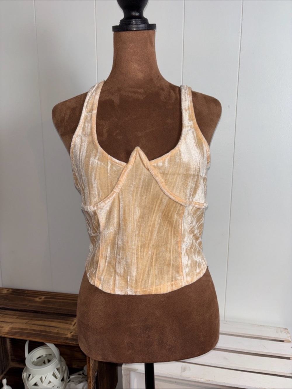 Urban Outfitters Cropped Velvet Creme Color Cami Goth Y2K New large